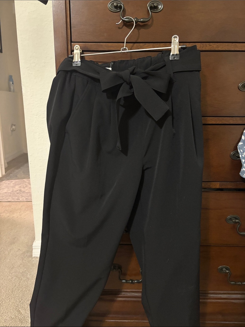 LOFT Black Paperbag Waist Tie Trousers